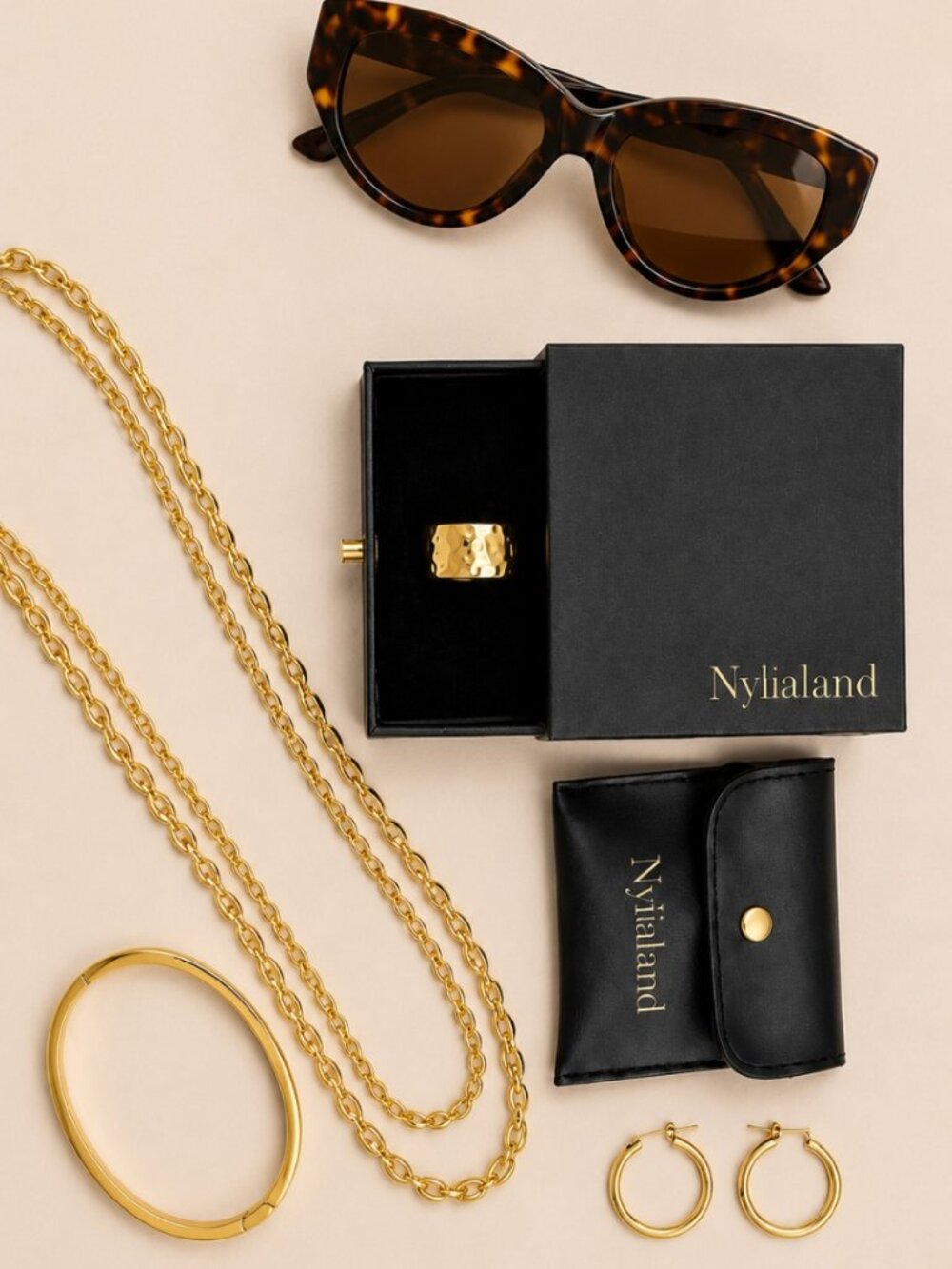 Nylialand Gold Jewelry Set & Cat-Eye Sunnies